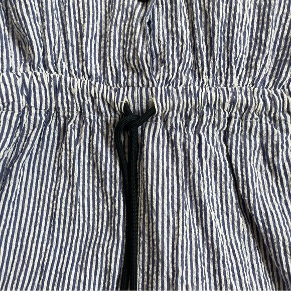 Zara Blue/White Striped Seersucker Button down playsuit Romper drawstrings Sz S - Picture 11 of 12
